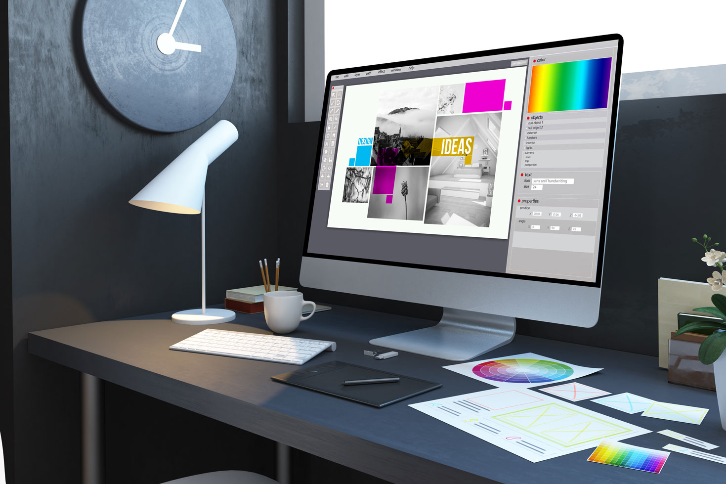 typesetting design workplace mockup interior 3d rendering